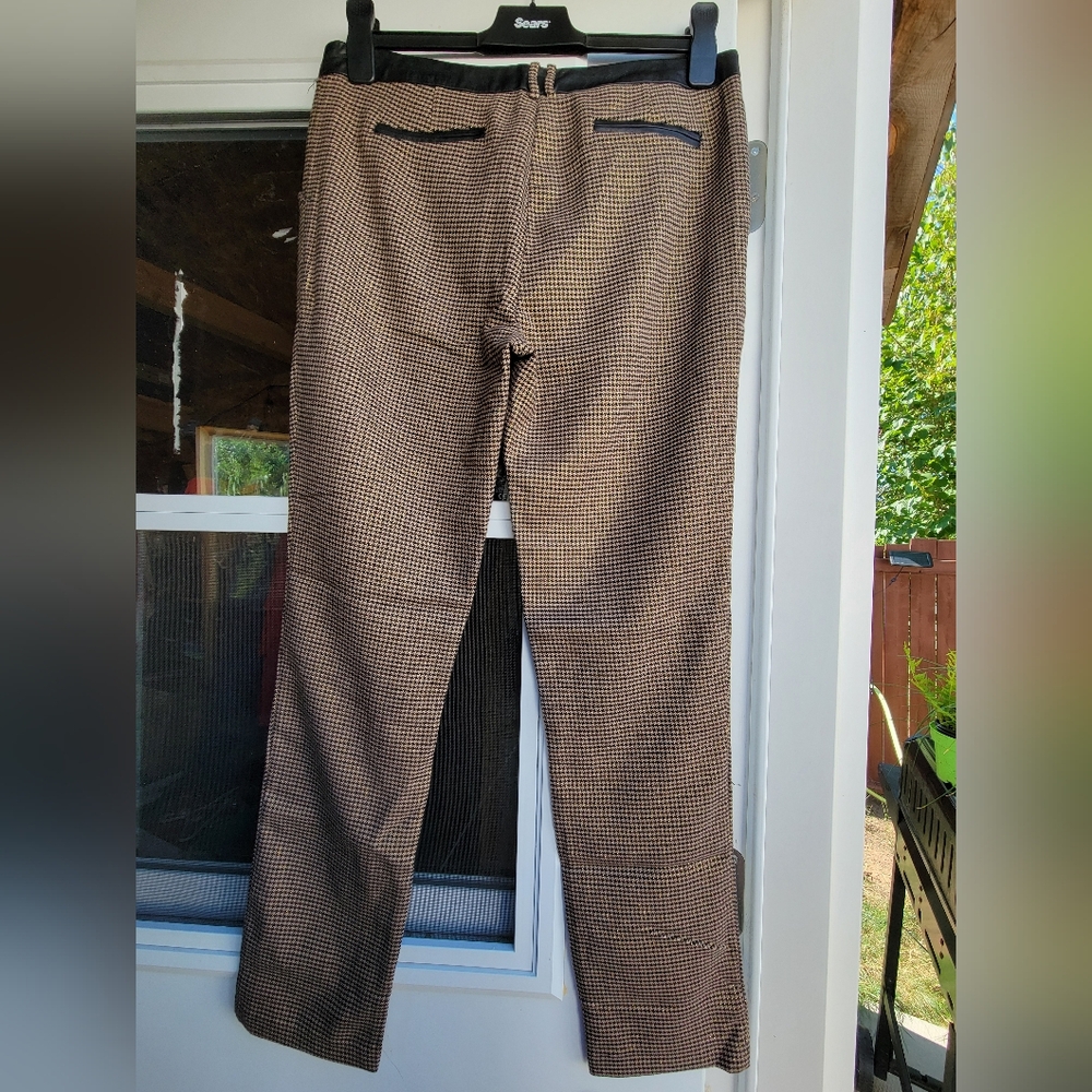 Potter's Pot Tan Checkered Chinos Pants With Leather Trim 30 Inch Inseam